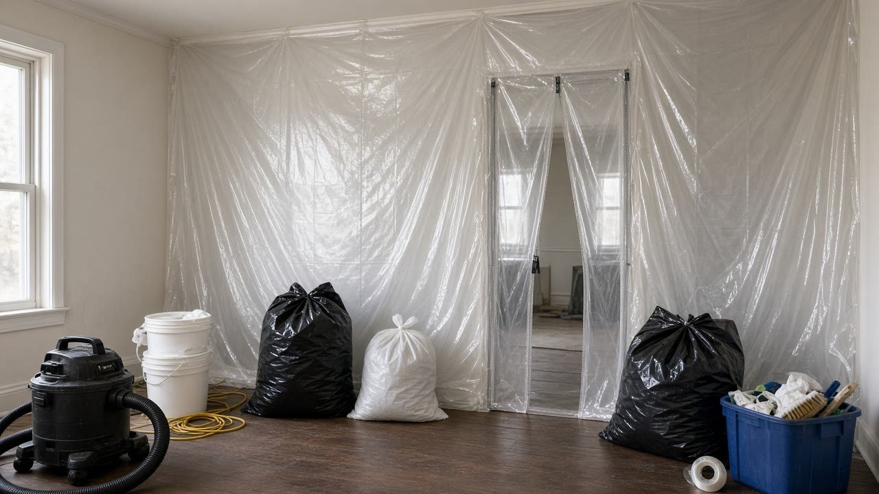 Plastic containment zipper doorway for mold remediation